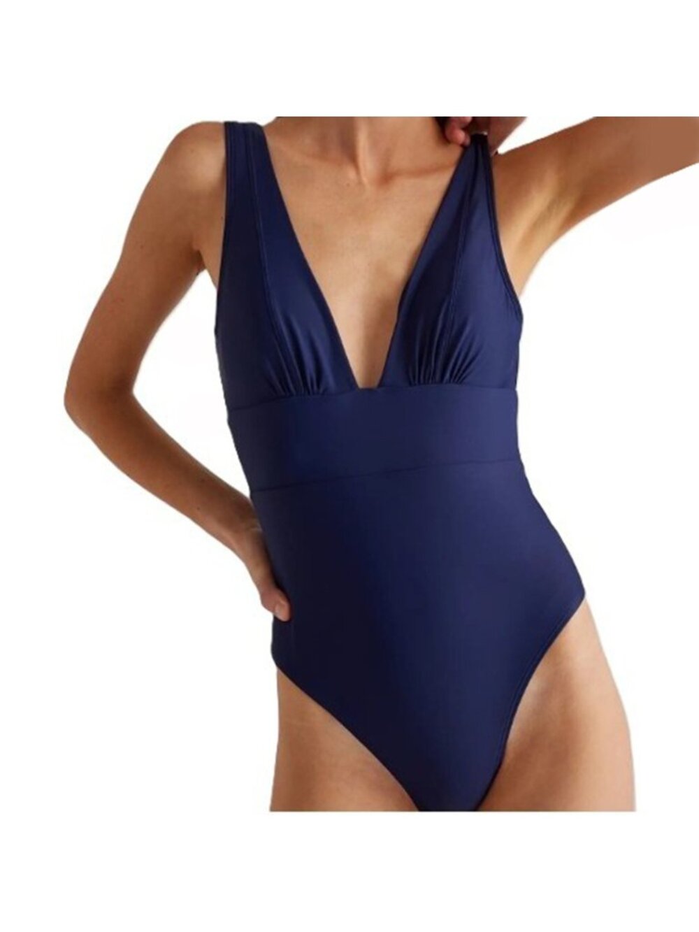 Quince Italian Plunge One-Piece Swimsuit Deep Navy Size Small NWT